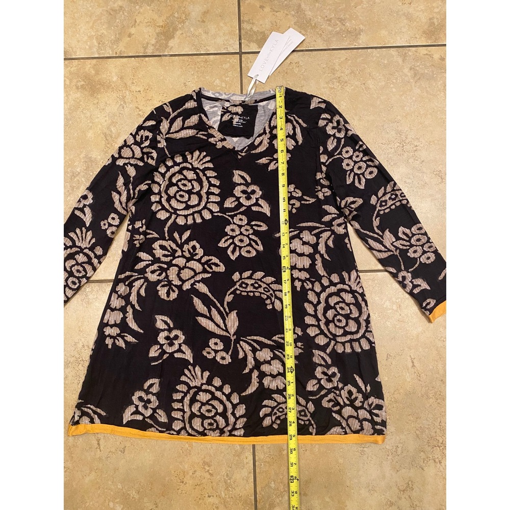 NWT Love by Kyla Seo Small Floral Tunic Top V-Neck Long Sleeve Black Yellow NEW - Picture 7 of 14